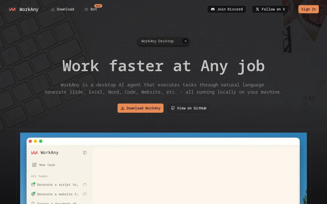 WorkAny.ai：让 AI 真正接管桌面工作的本地化智能 Agent