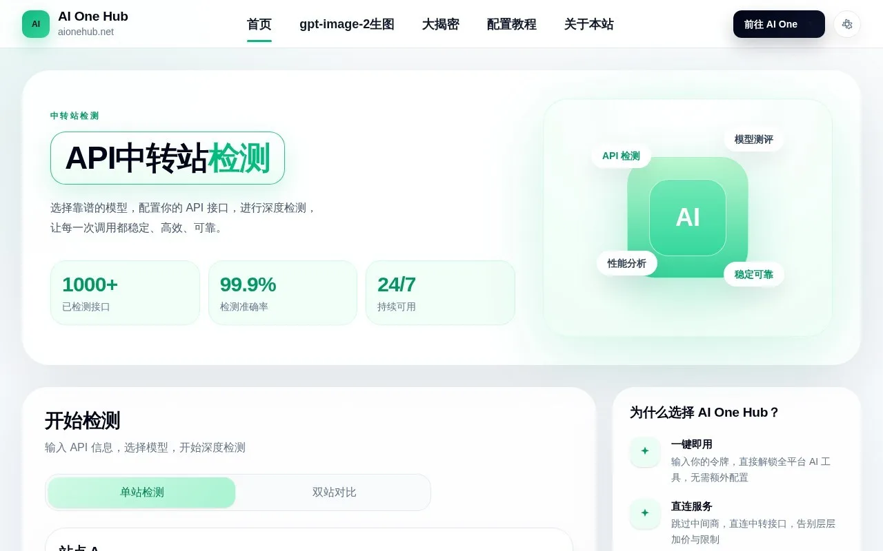 AI One Hub - API中转站检测